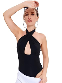 Hollow Back Halter Solid Color Jumpsuit Women (Option: Black-XS)